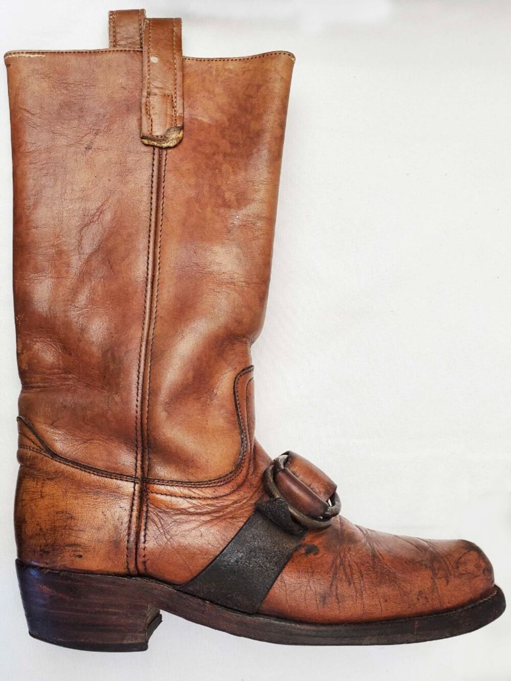 Vintage FRYE 1970's Black Label Brown Engineer Harness Boots Square Toe USA 12D - Picture 2 of 13